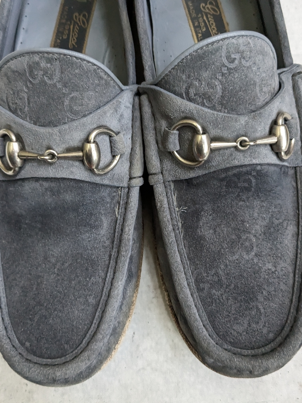 Gucci Gray Suede Horsebit Loafers Monogram Logo GG Men's 9.5 - Picture 3 of 16